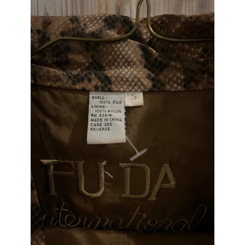 Fuda International Silk Bomber Jacket & Pant Set Womens S Brown Snakeskin Print - Picture 3 of 4
